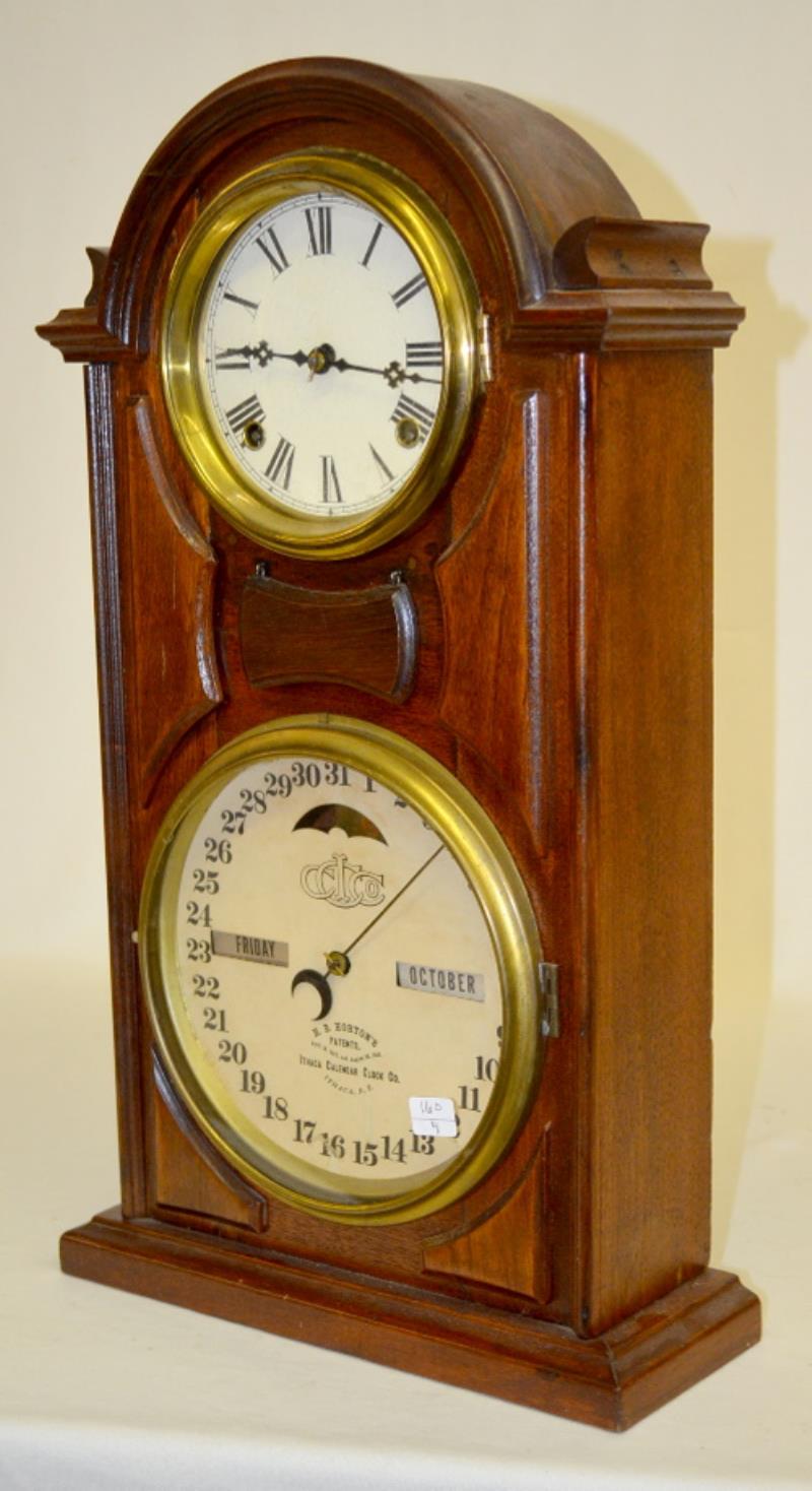 Antique Ithaca No. 8 Double Dial Walnut Calendar Clock