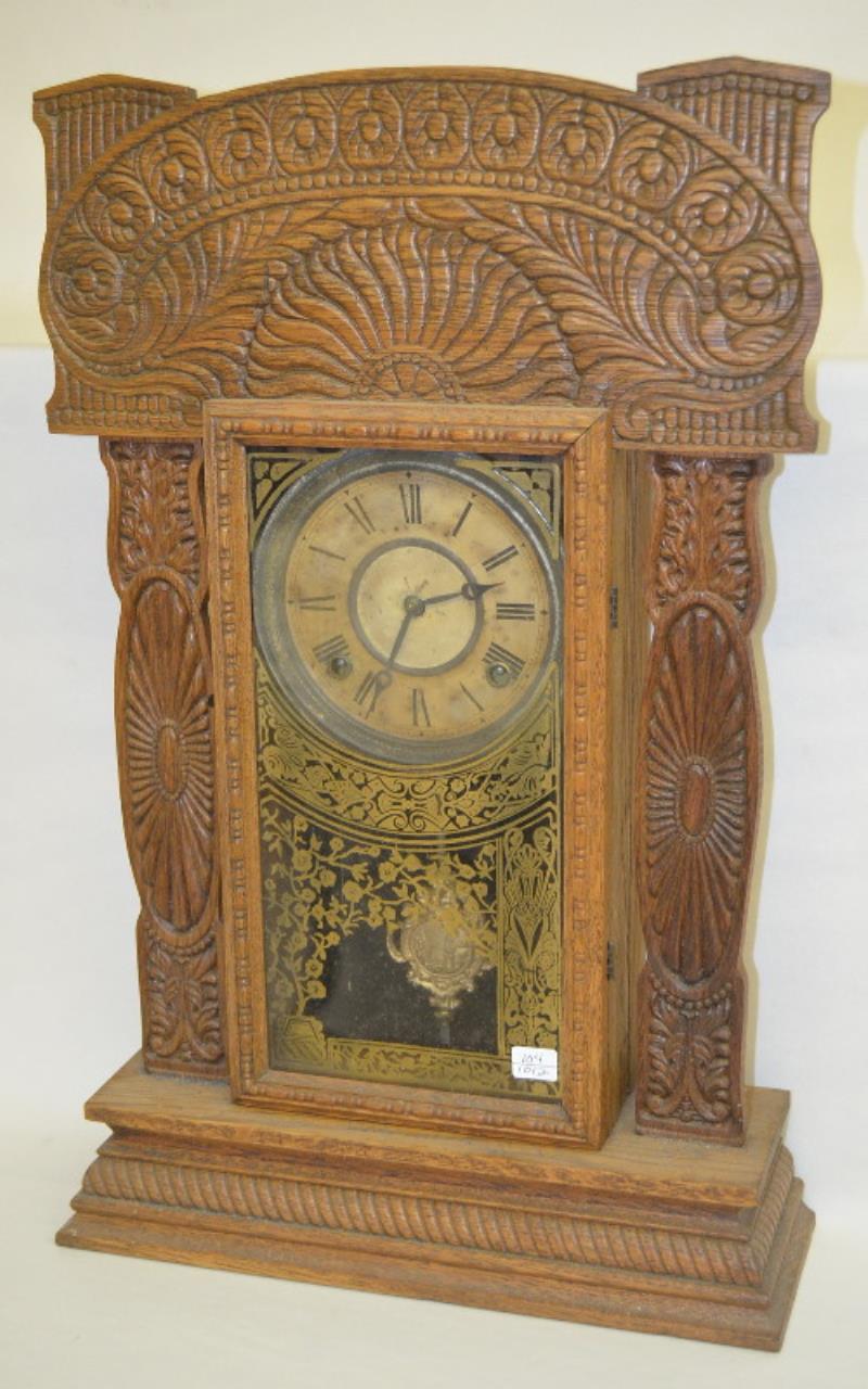 Antique Pressed Oak Ingraham Kitchen Clock