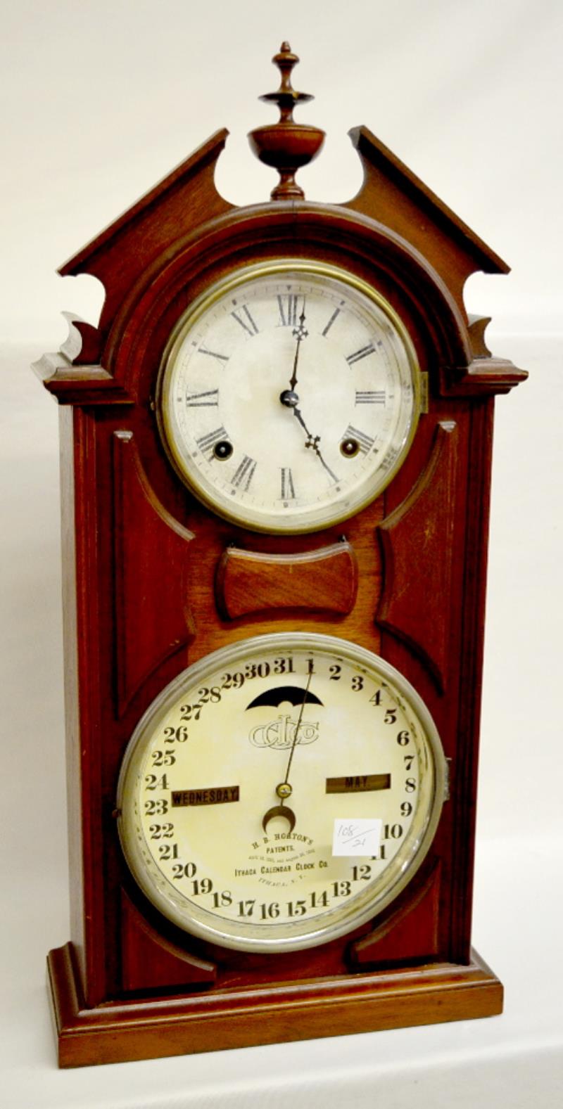 Antique Ithaca Library Double Dial Calendar Shelf Clock