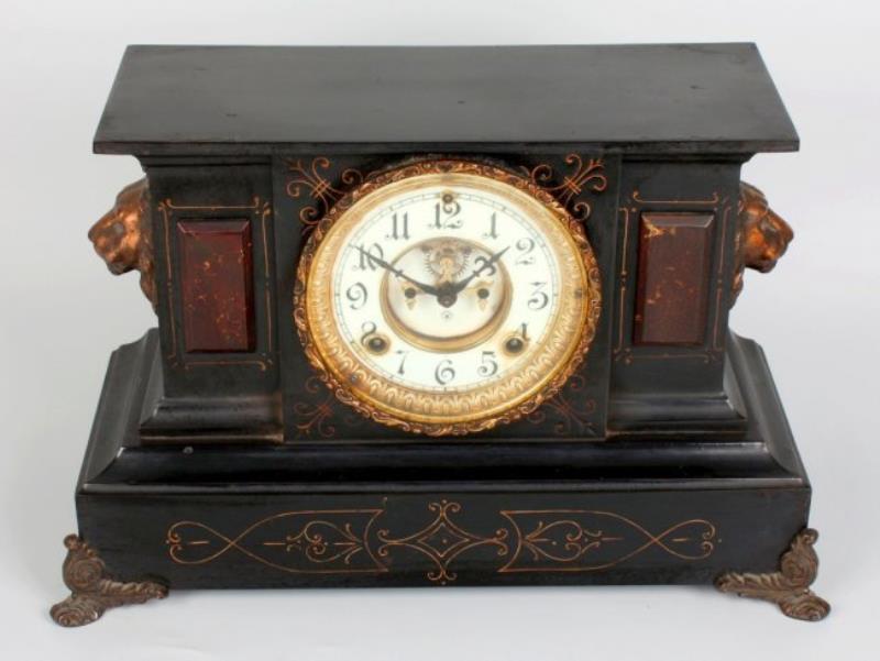 Two late 19th century black slate mantel clocks