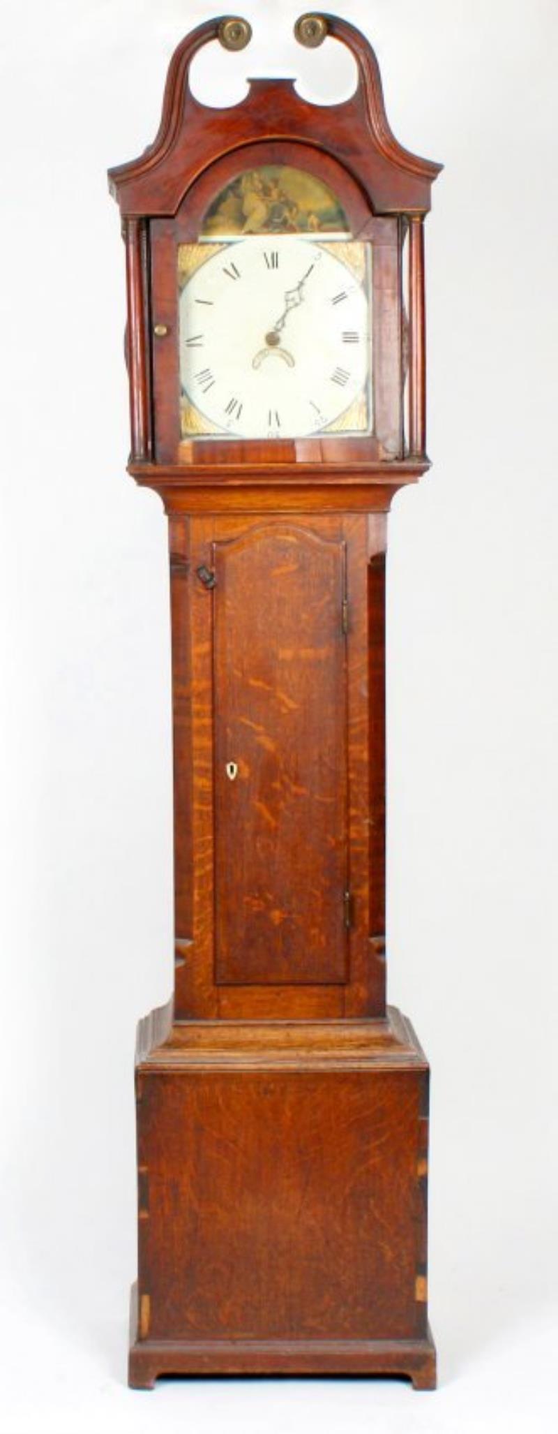 An oak-cased 30-hour painted dial longcase clock