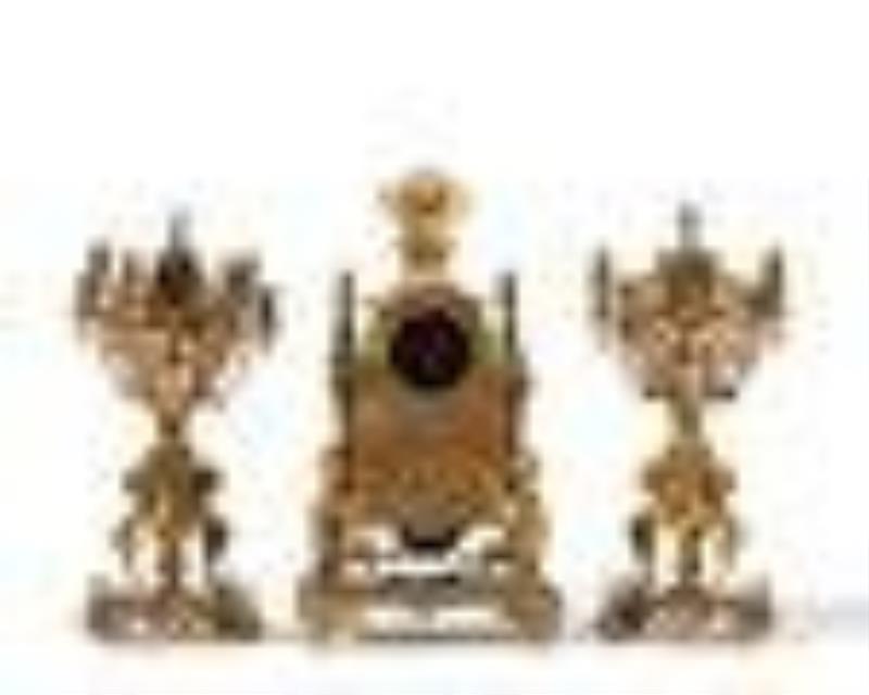 A French Neoclassical-style gilt-bronze clock set