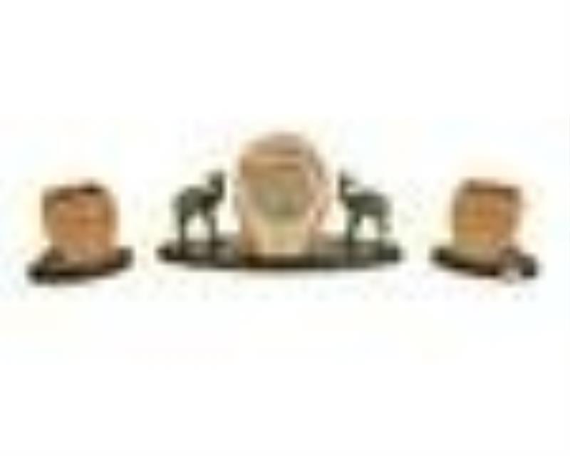 A French Art Deco marble clock and garniture set