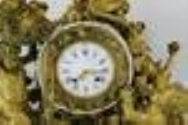 Monumental Dore Bronze French Clock Garniture Set