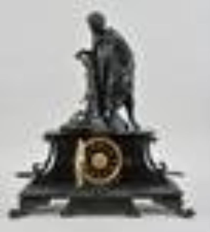 A late 19th century French gilt and patinated bronze clock garniture for Tiffany & Co.