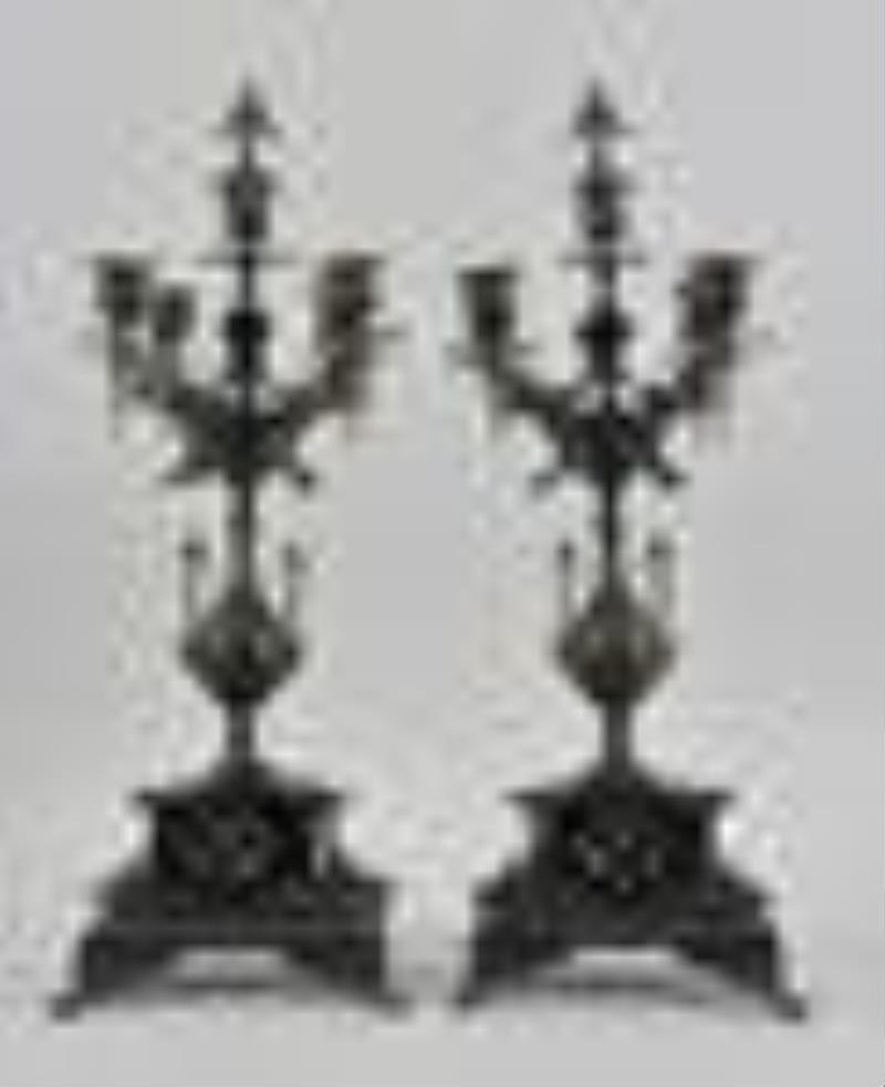 A late 19th century French gilt and patinated bronze clock garniture for Tiffany & Co.