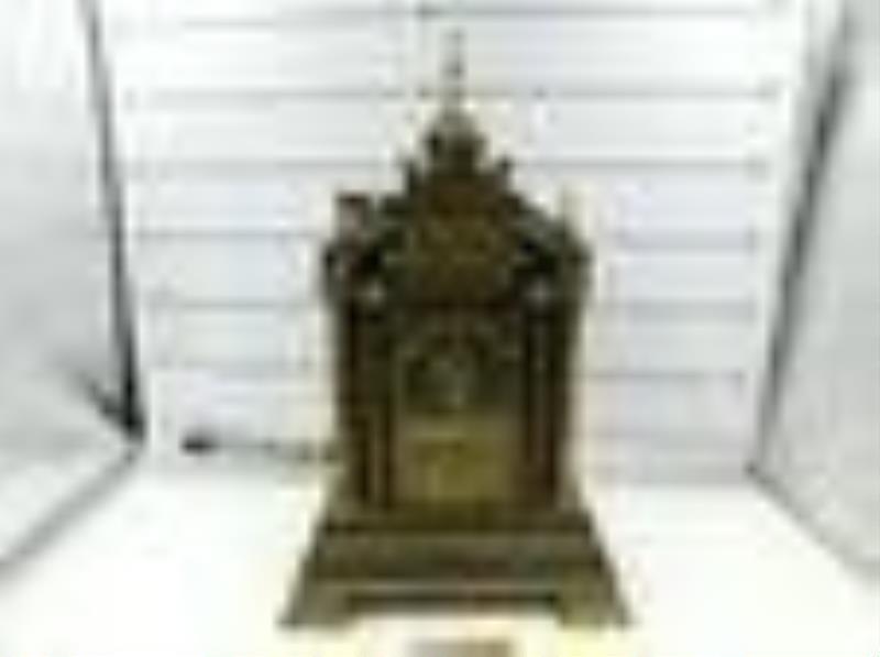 Bronze and Marble 3 Piece Cathedral Clock Set