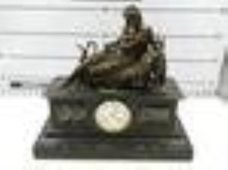 Tiffany & Co. Marble with Bronze Statue Mantle Clock