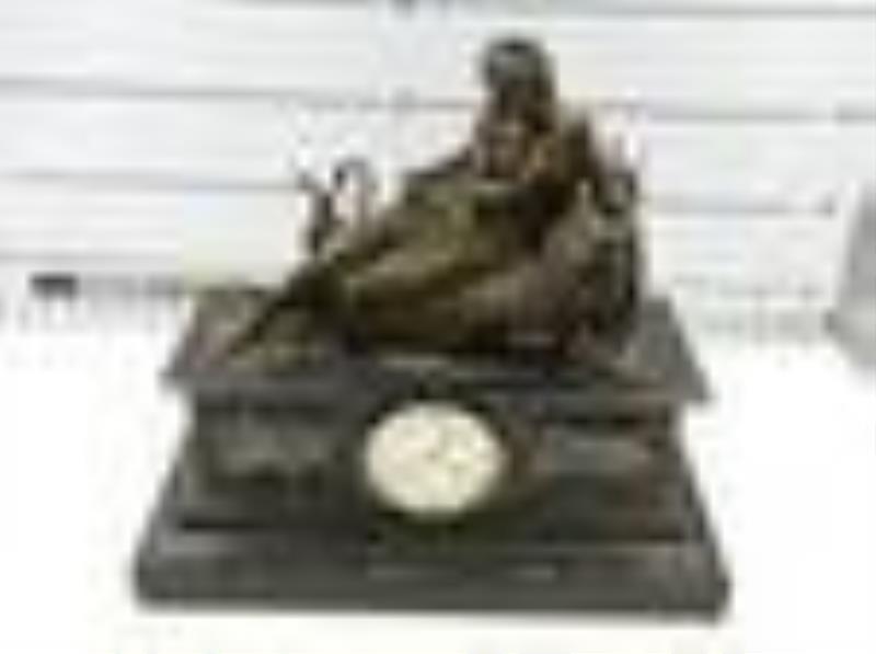 Tiffany & Co. Marble with Bronze Statue Mantle Clock