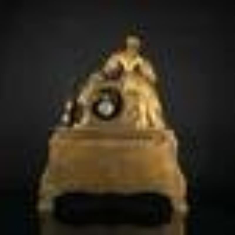 French Louis XVI Style Clock in Gilded Bronze