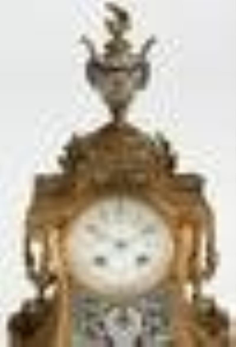 French Gilt Bronze and Cloisonne Clock Garniture