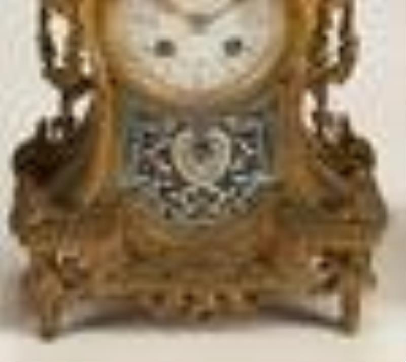 French Gilt Bronze and Cloisonne Clock Garniture