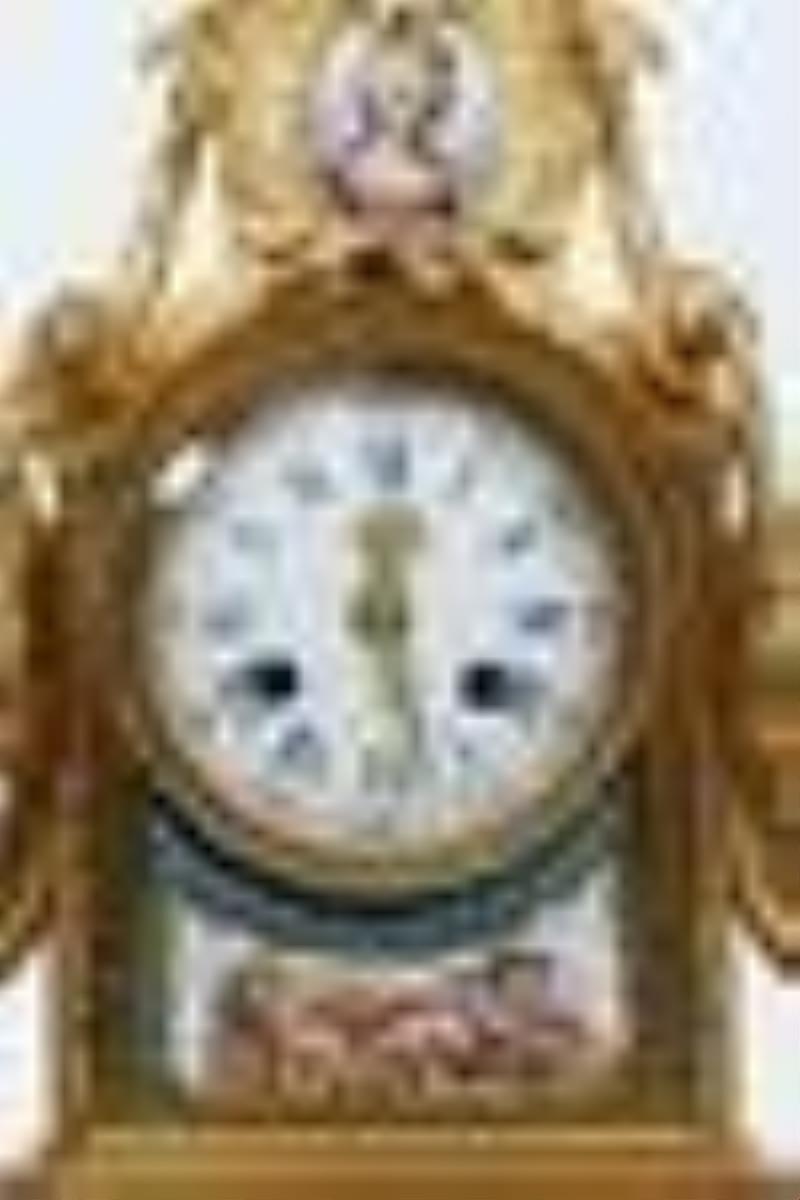 French Ormolu Bronze Sevres Porcelain Mantle Clock