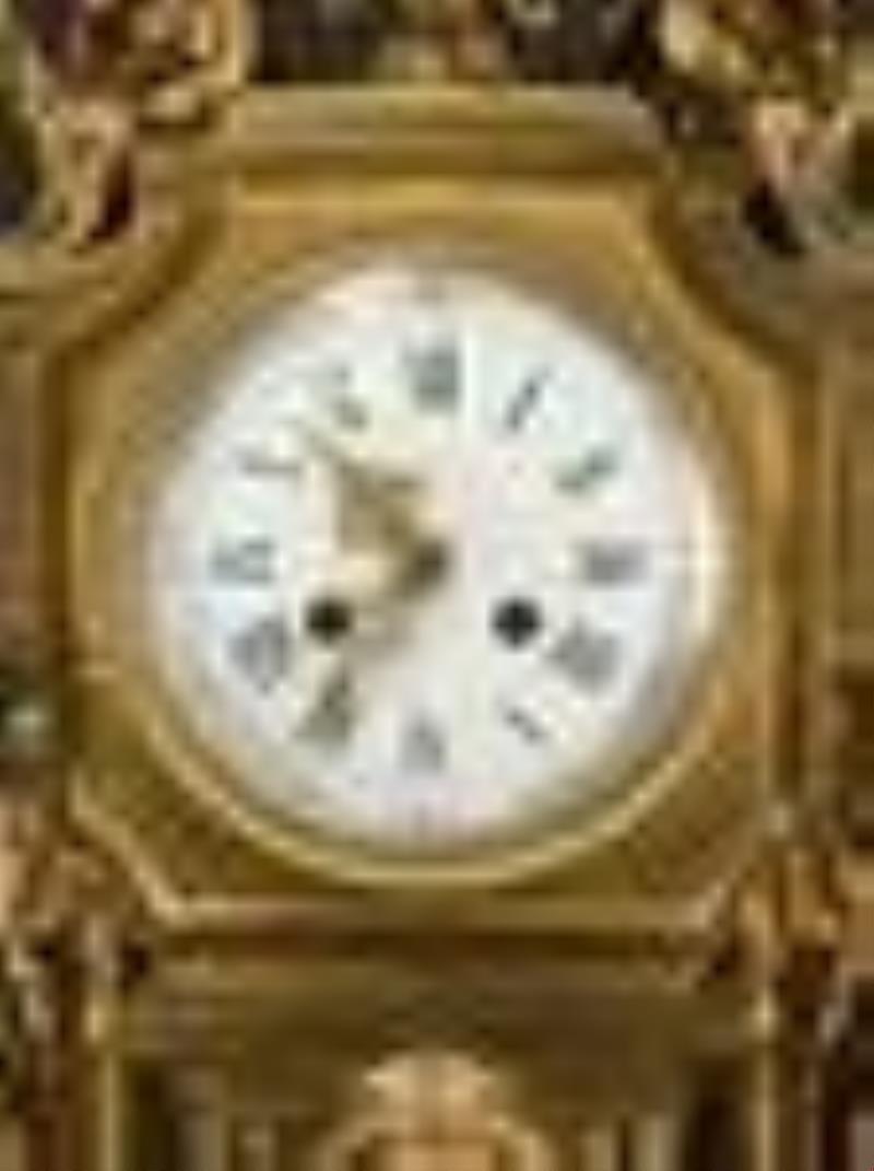 19th C French Gilt Bronze Lion Mask Clock Set