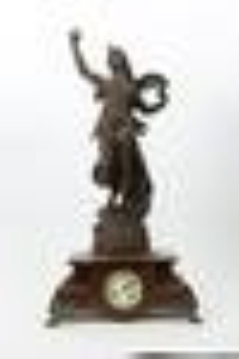 19th C French Spelter Figural Mantle Clock Bruchon