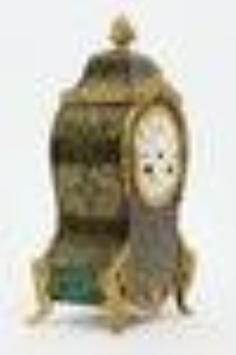 19th C French Boulle Green Faux Marble Clock