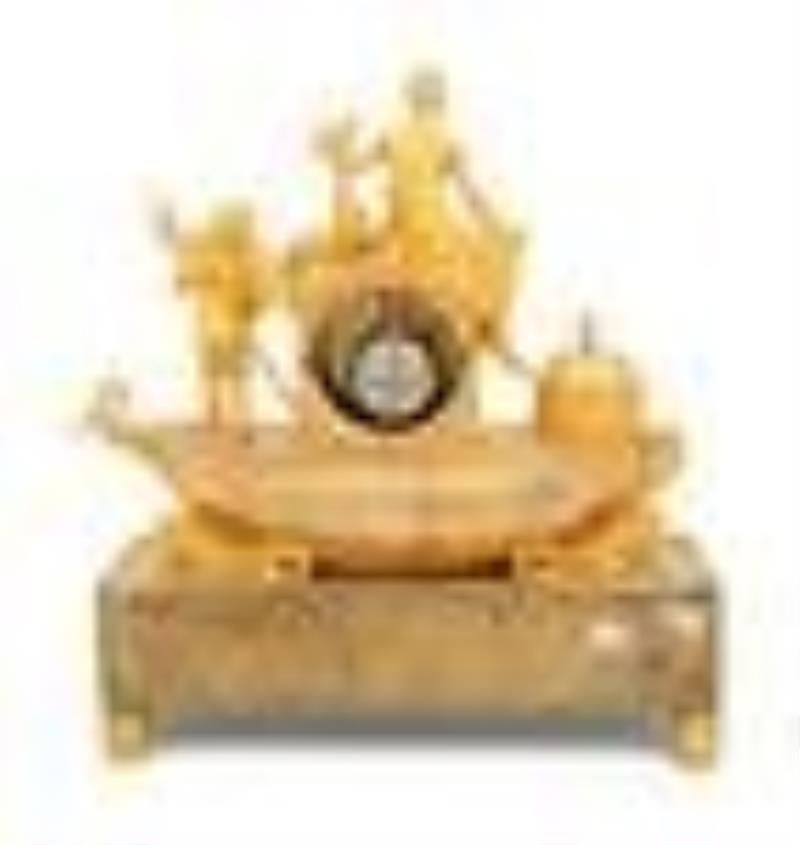 An Empire Gilt Bronze Figural Mantel Clock