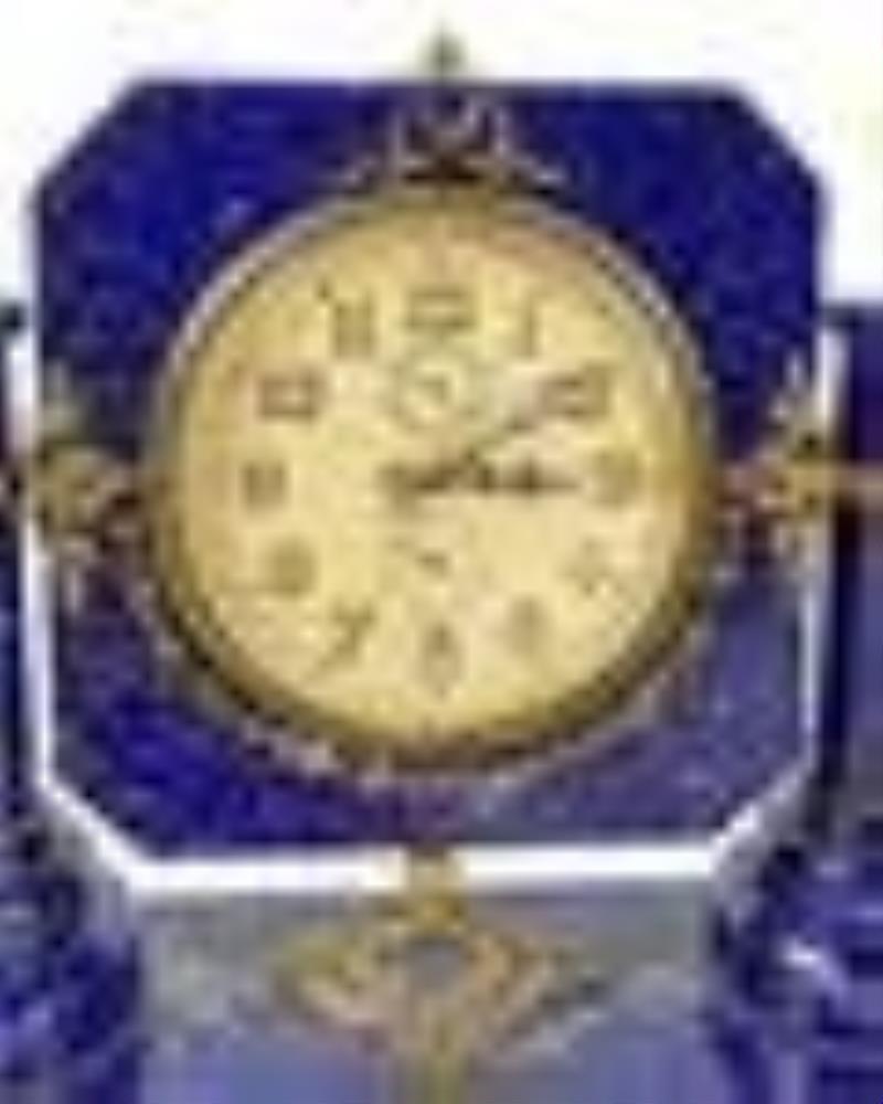 Antique Longines Jeweled Lapis Lazuli Deco Clock
