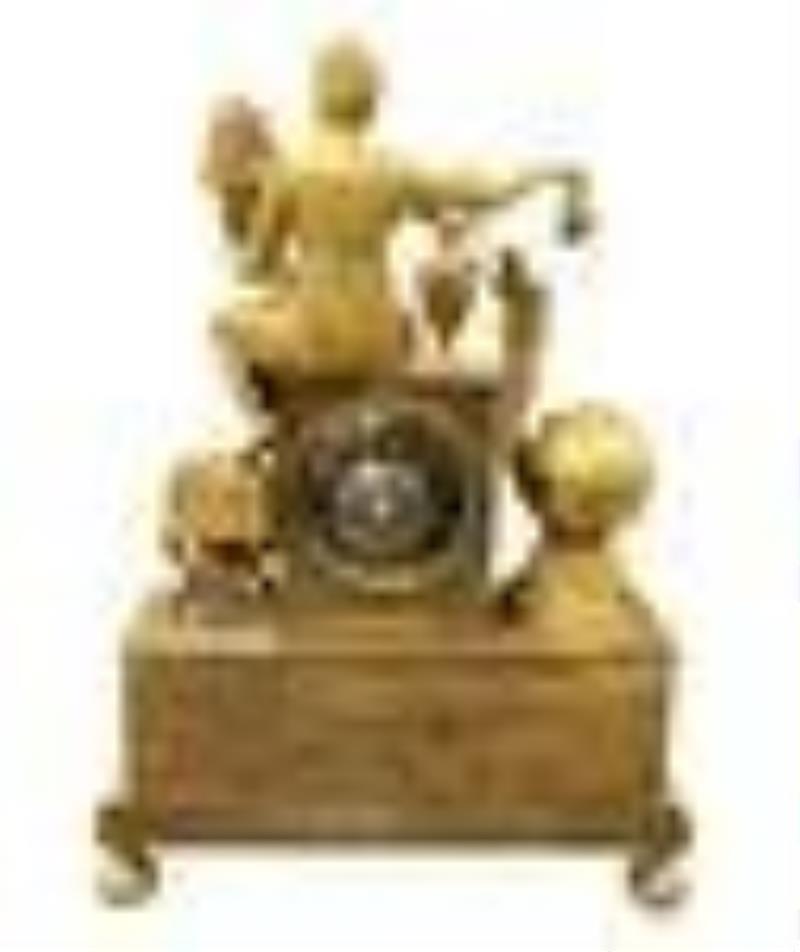 Antique 19th C. French Gilt Bronze Mantle Clock