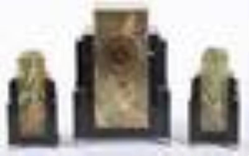 A Rare French Art Deco Skyscraper Clock Set, Bonnet & Pottier