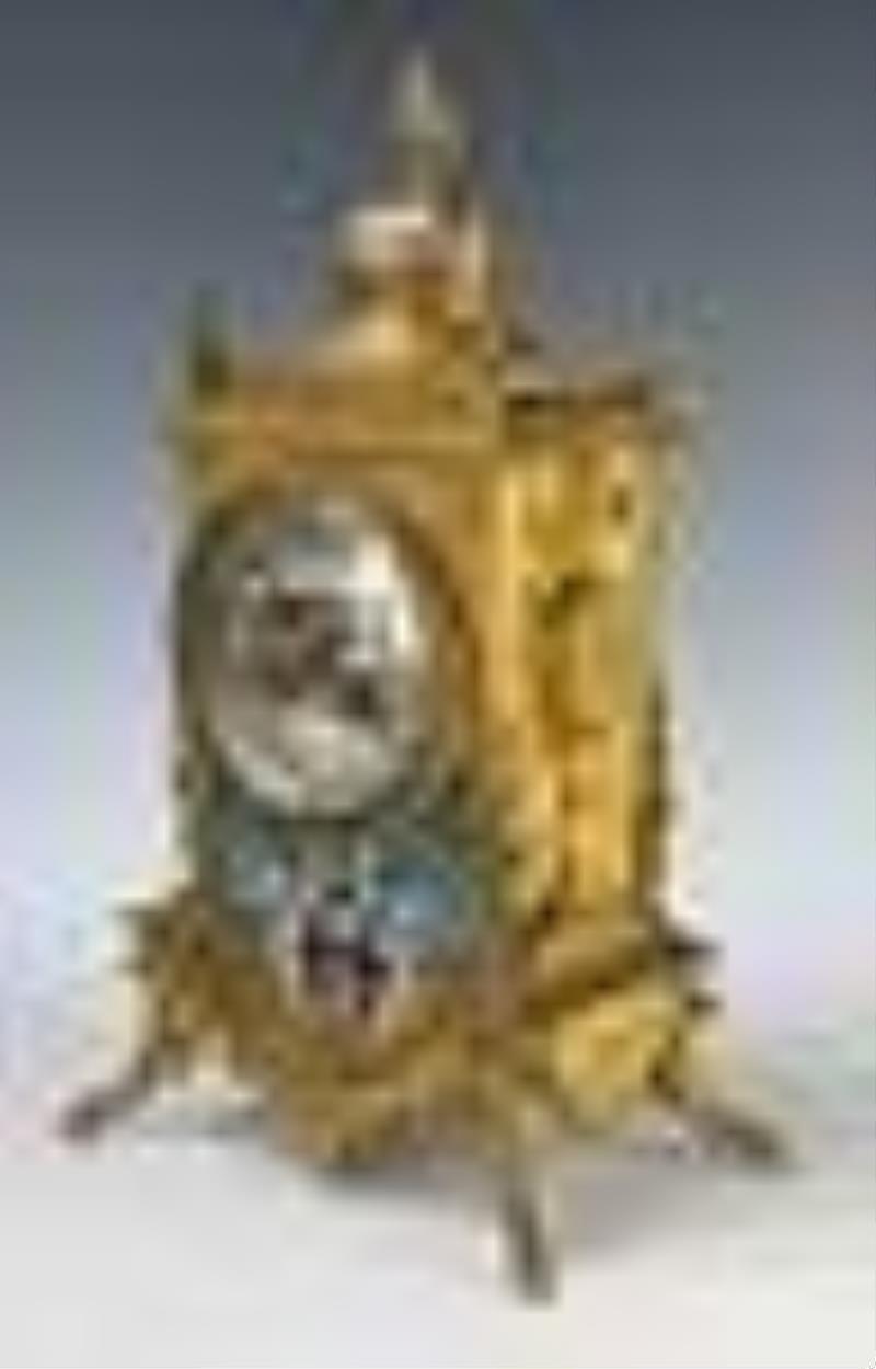 19th C. Champleve and Bronze Clock Garniture