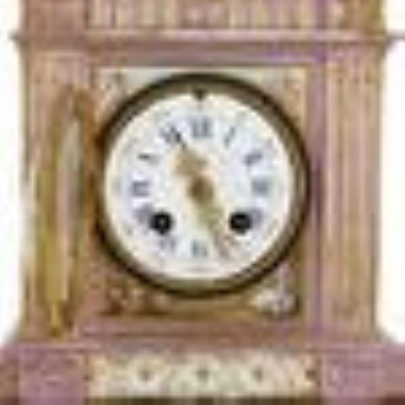 (3Pc) Antique Julien Le Roy Porcelain & Bronze Mantel Clock with Cassoulets