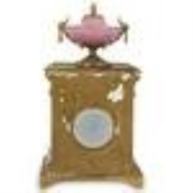(3Pc) Antique Julien Le Roy Porcelain & Bronze Mantel Clock with Cassoulets