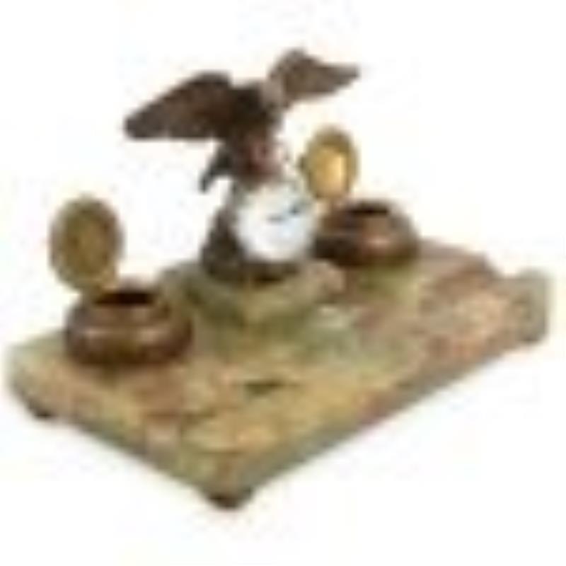 Federalist Bronze Eagle & Green Onyx, Ball Clock Inkwell