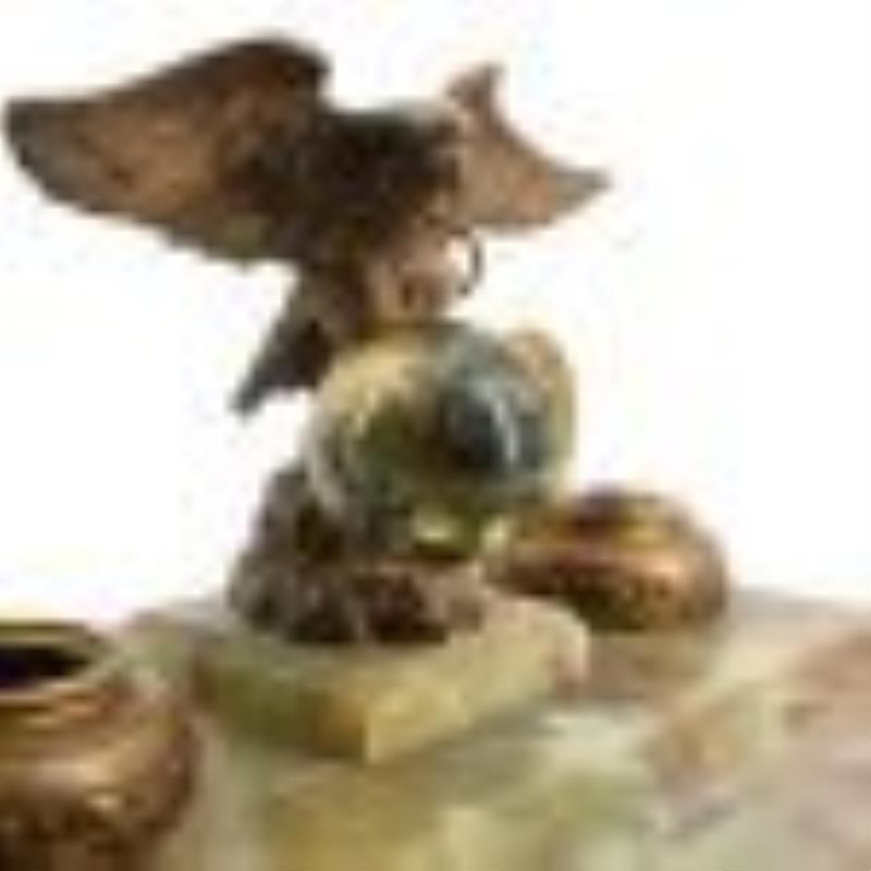 Federalist Bronze Eagle & Green Onyx, Ball Clock Inkwell