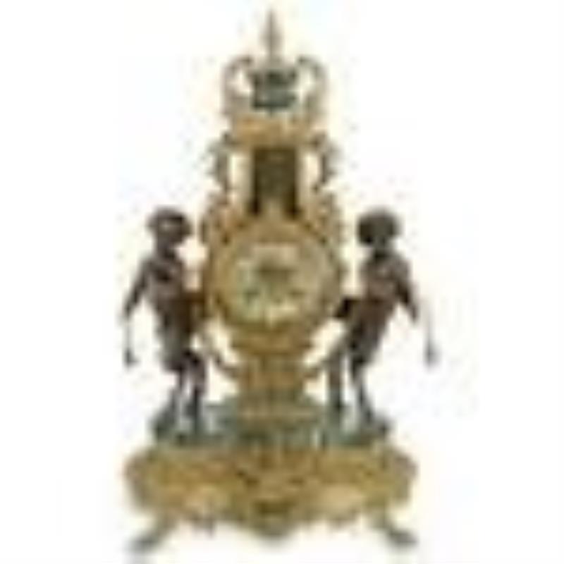 (3Pc) Italian Franz Hermle Figural Lyre Clock & Garnitures