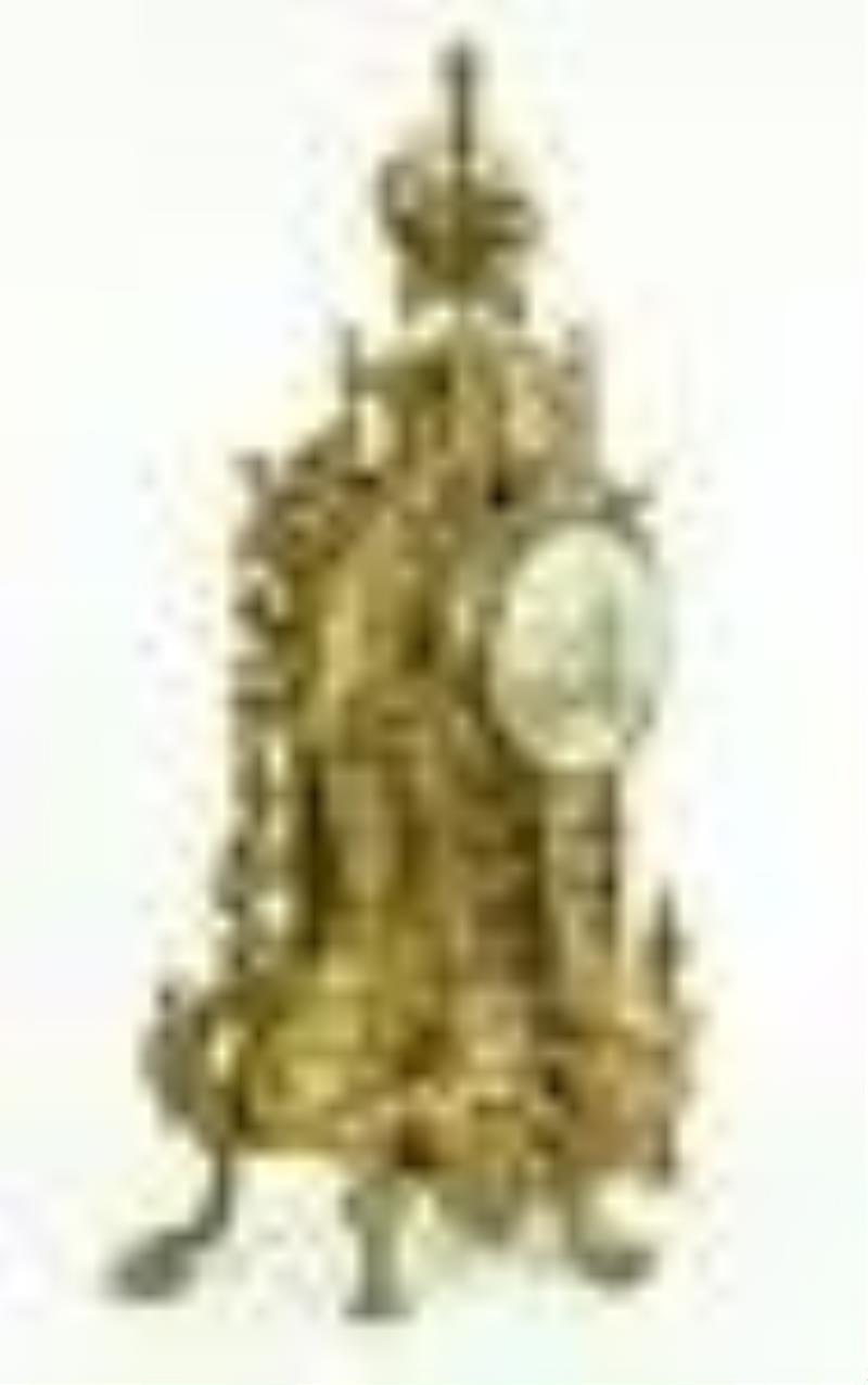 Ca 1900 French Gilt Brass Shelf Clock