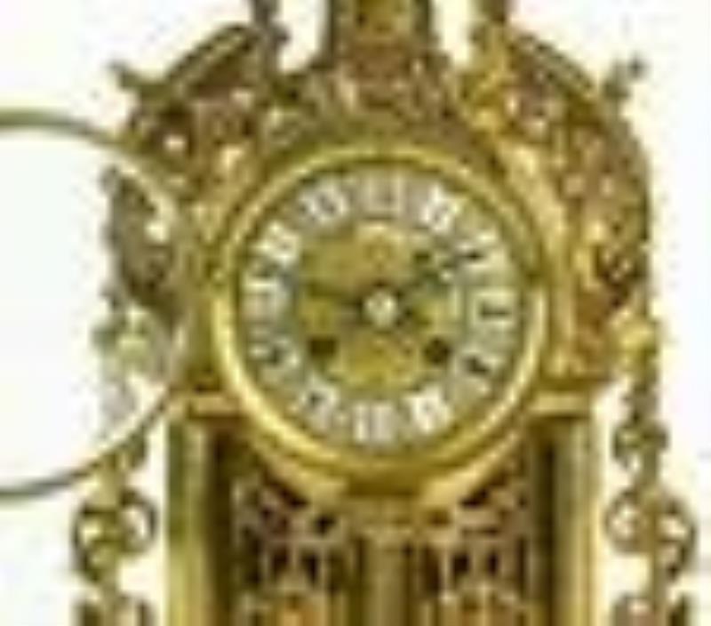 Ca 1900 French Gilt Brass Shelf Clock