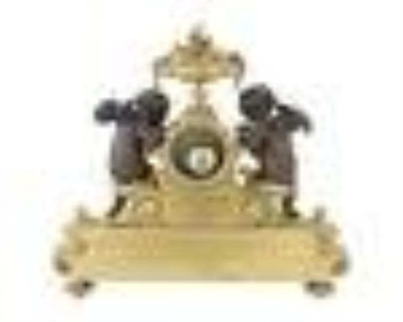 Belle Epoque Bronze Dore et Patine Figural Clock