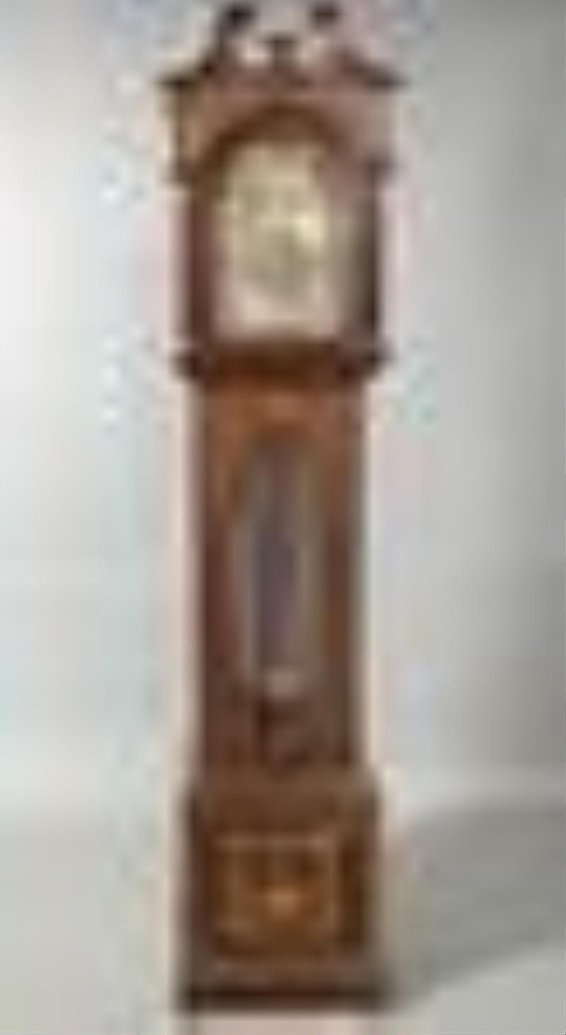 Edwardian Marquetry Inlaid Mahogany and Satinwood Tubular Tall Case Clock