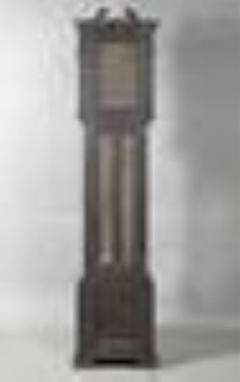 Edwardian Marquetry Inlaid Mahogany and Satinwood Tubular Tall Case Clock