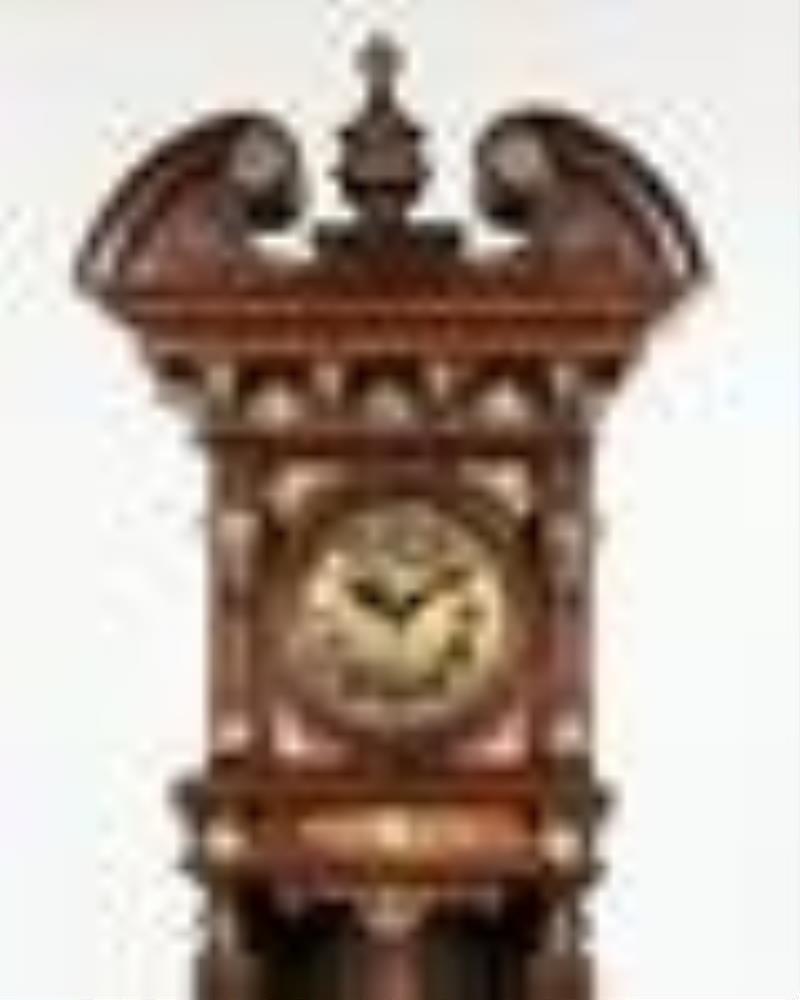 German Carved Mahogany and Brass-mounted Hall Clock