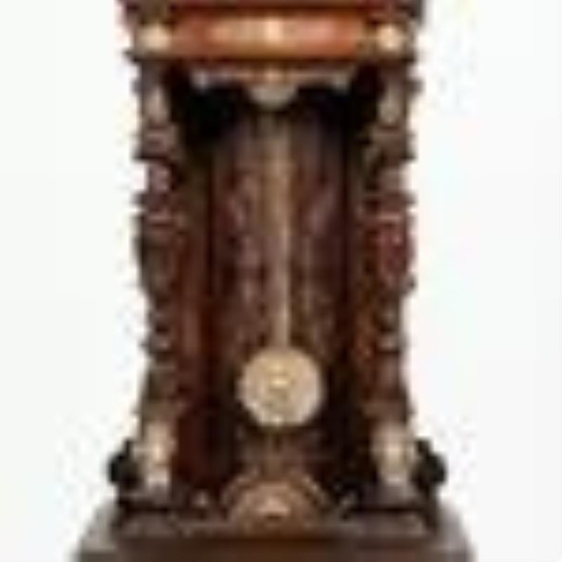 German Carved Mahogany and Brass-mounted Hall Clock