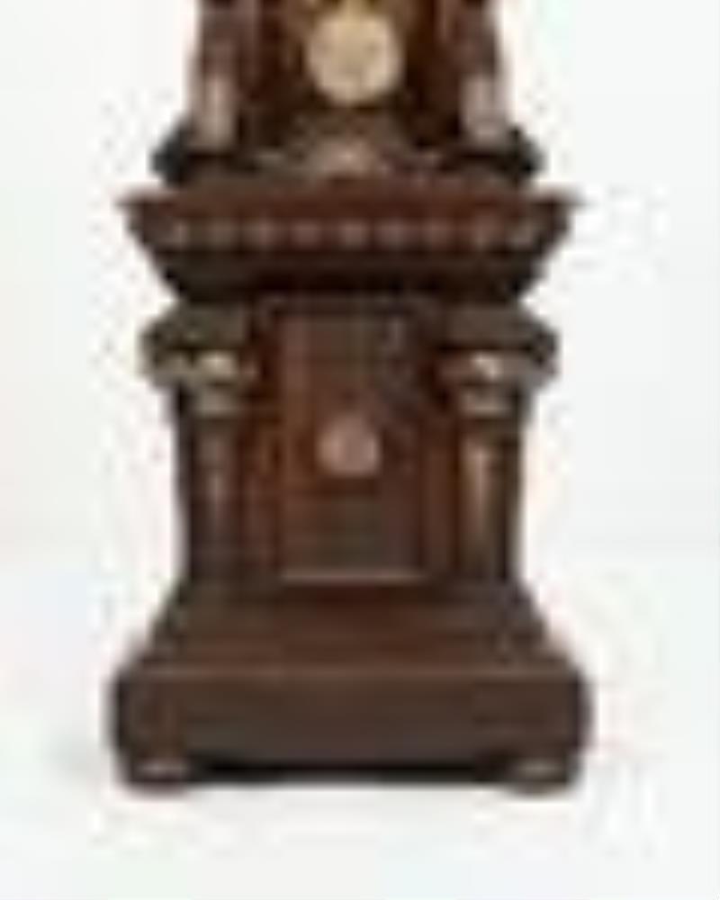 German Carved Mahogany and Brass-mounted Hall Clock