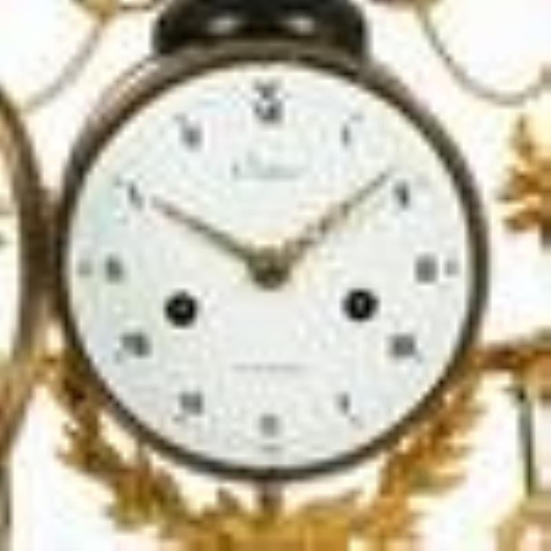 French Fire-gilt and Alabaster Shelf Clock
