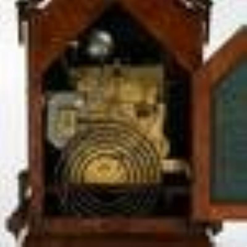 Large Gothic-style Burr Walnut Quarter-chiming Table Clock