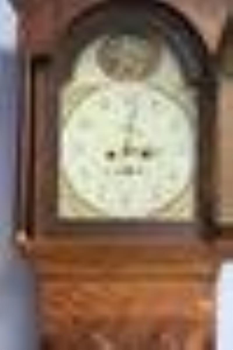 Inlaid oak and mahogany Georgian tall case clock