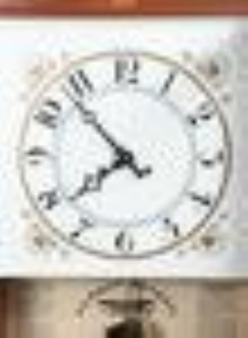 Inlaid mahogany reproduction Eli Terri pillar and scroll clock