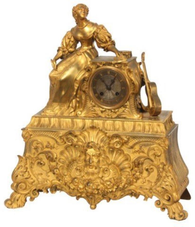 French Figural Dore Bronze Mantle Clock