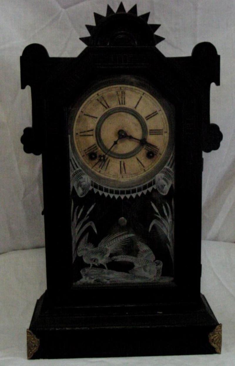 Ebonized Kitchen Clock w/Pheasants