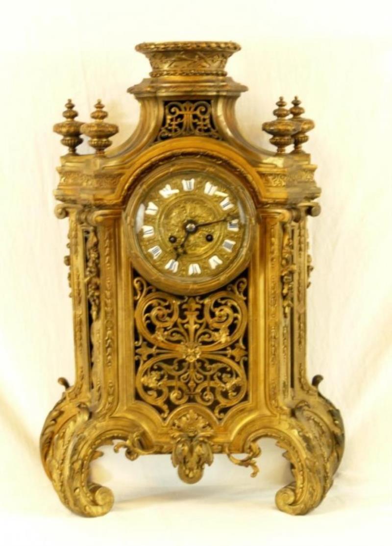 MEDAILLE FRERES FRENCH DORE BRONZE MANTLE CLOCK
