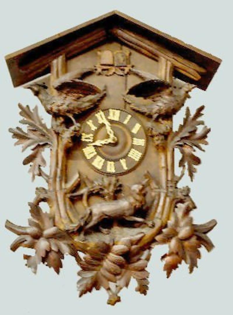 Black Forest Carved Cuckoo Clock, Fox, Deer & Pheasants