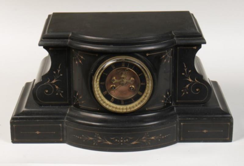 19TH C. BLACK SLATE FRENCH CLOCK 1890