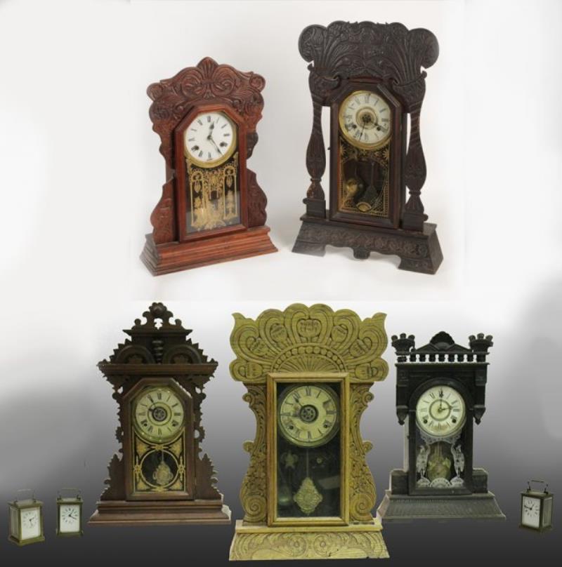 3 GINGERBREAD & 3 FRENCH CARRIAGE CLOCKS C.1890