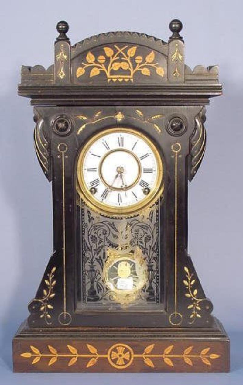 Kroeber Saratoga Ebonized & Inlaid Mantle Clock