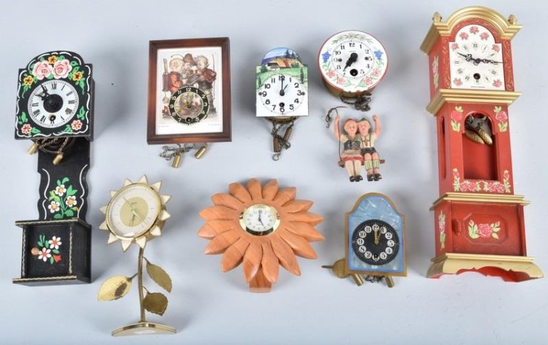 8- MINIATURE CLOCKS, GERMAN and MORE